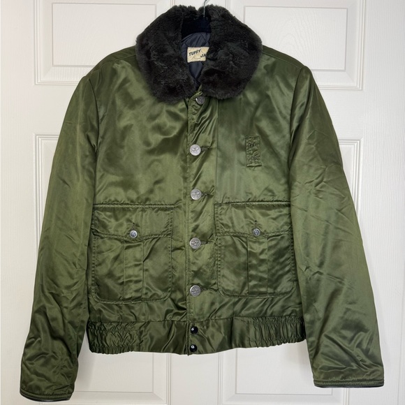Vintage 1960s Tuffy Jac Olive Bomber Jacket Faux Fur Collar Talon Zipper Men L - Picture 2 of 15